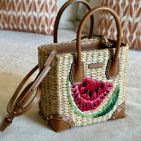 Michael Kors Malibu Watermelon Raffia Crossbody Handbag - Picture 6 of 6